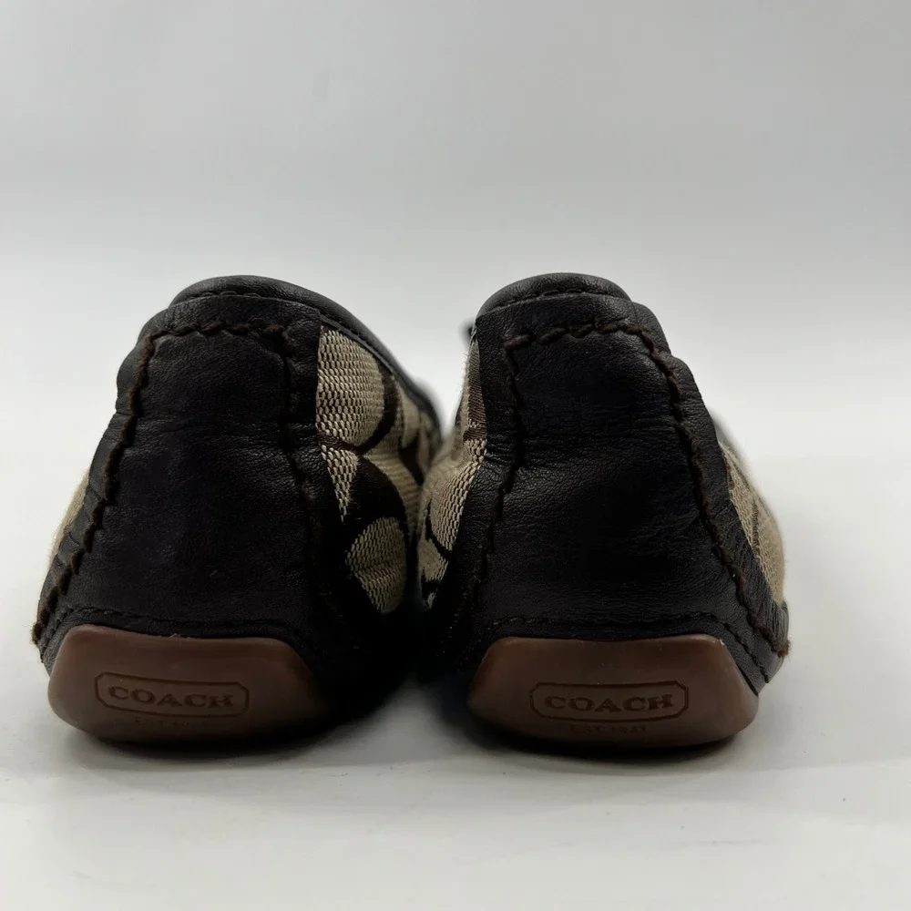 Y2K Coach Vintage Ballet Flats 7.5 Brown Monogram Lace Front Canvas Leather